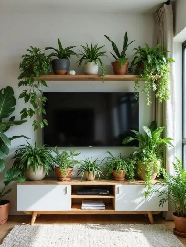 green plant tv wall ideas fresh natural living room
