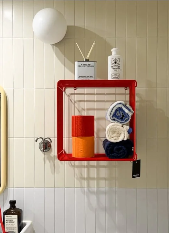 bathroom wall shelf ideas with shelf and towel bar combo