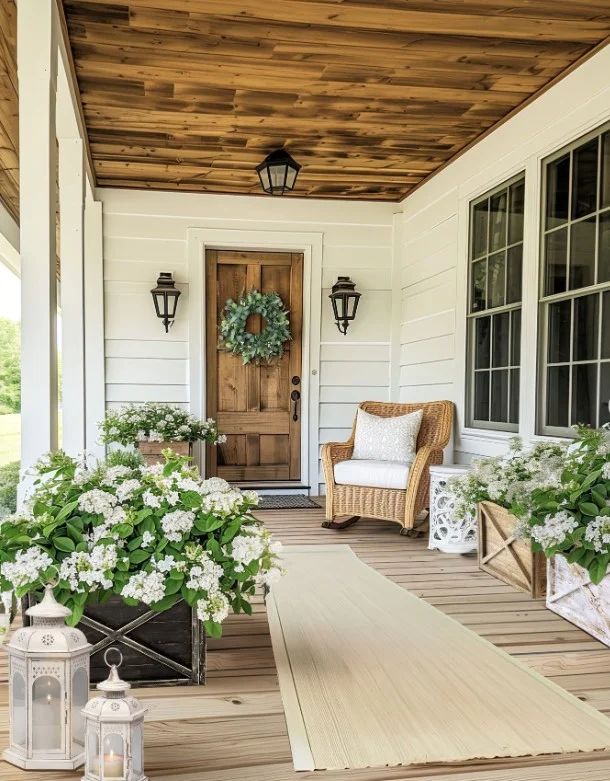 townhouse front porch with simple wall art decor