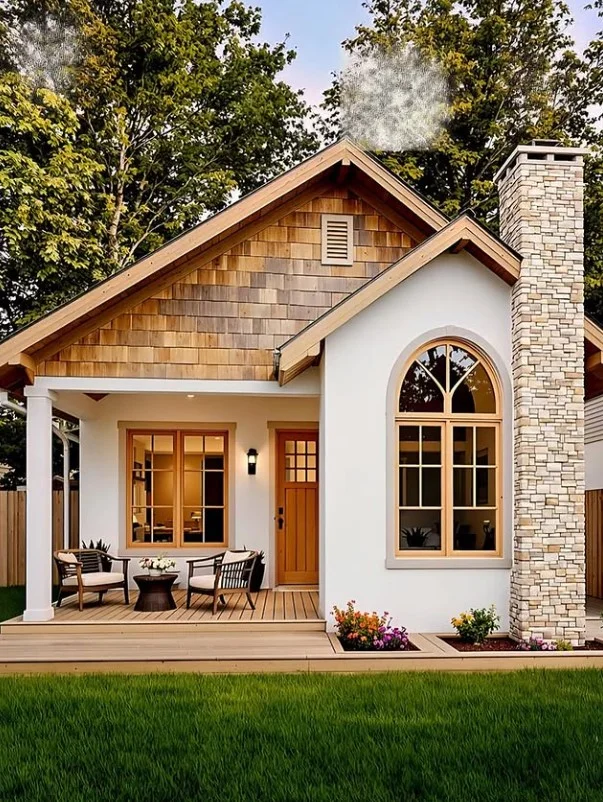 tiny front porch with small side table and decor
