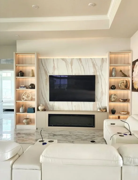 symmetrical fireplace wall ideas with tv balanced design