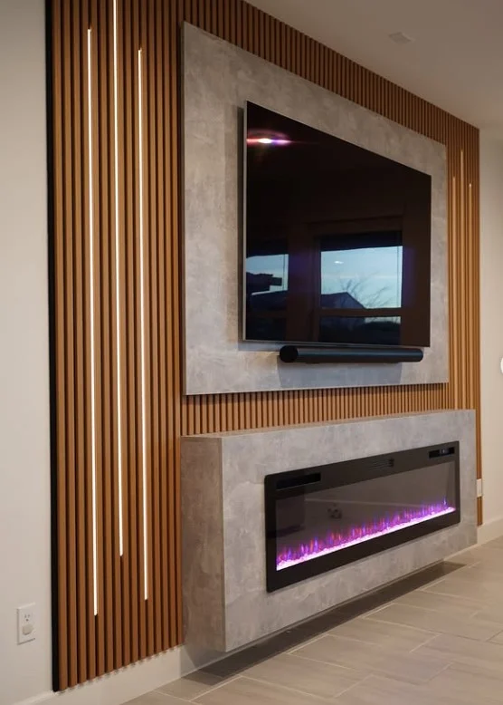 textured panel fireplace wall ideas with tv stylish design