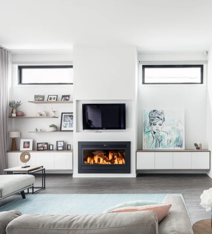 tv above fireplace wall ideas with modern living room design