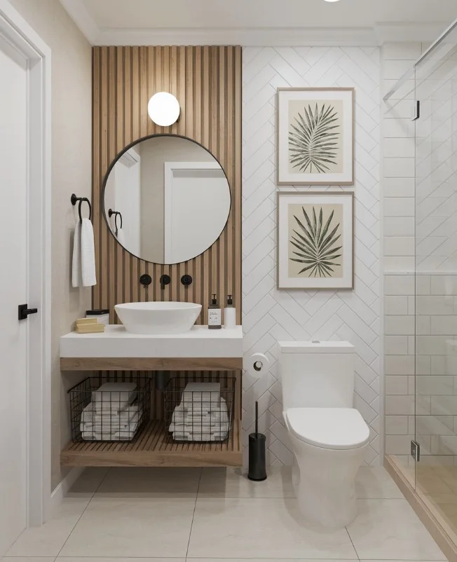 small bathroom wall decor ideas with vertical wall design