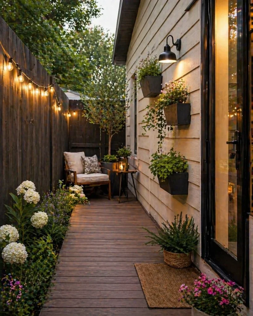 small side porch with wall mounted planters and greenery