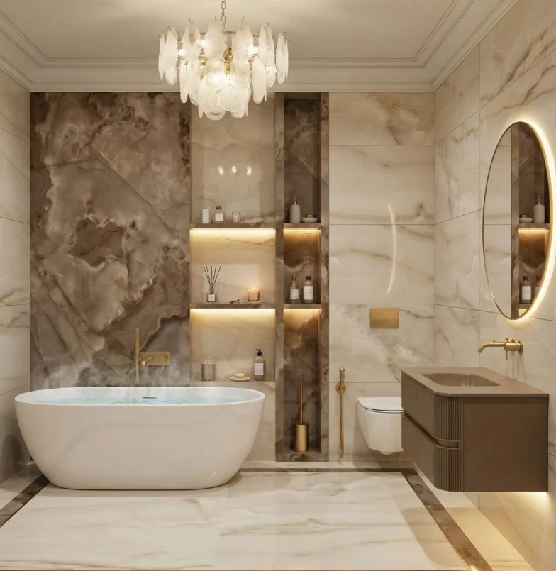 modern bathroom wall decor ideas with recessed wall niche shelf