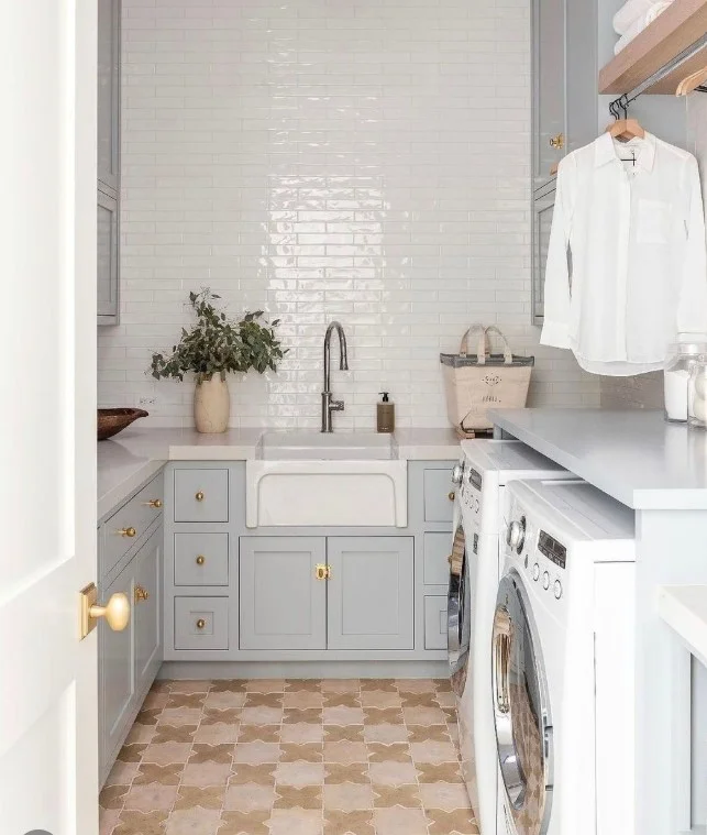 laundry room wall tile ideas with white subway tiles clean design