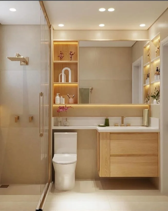 modern bathroom wall decor ideas with wooden wall elements