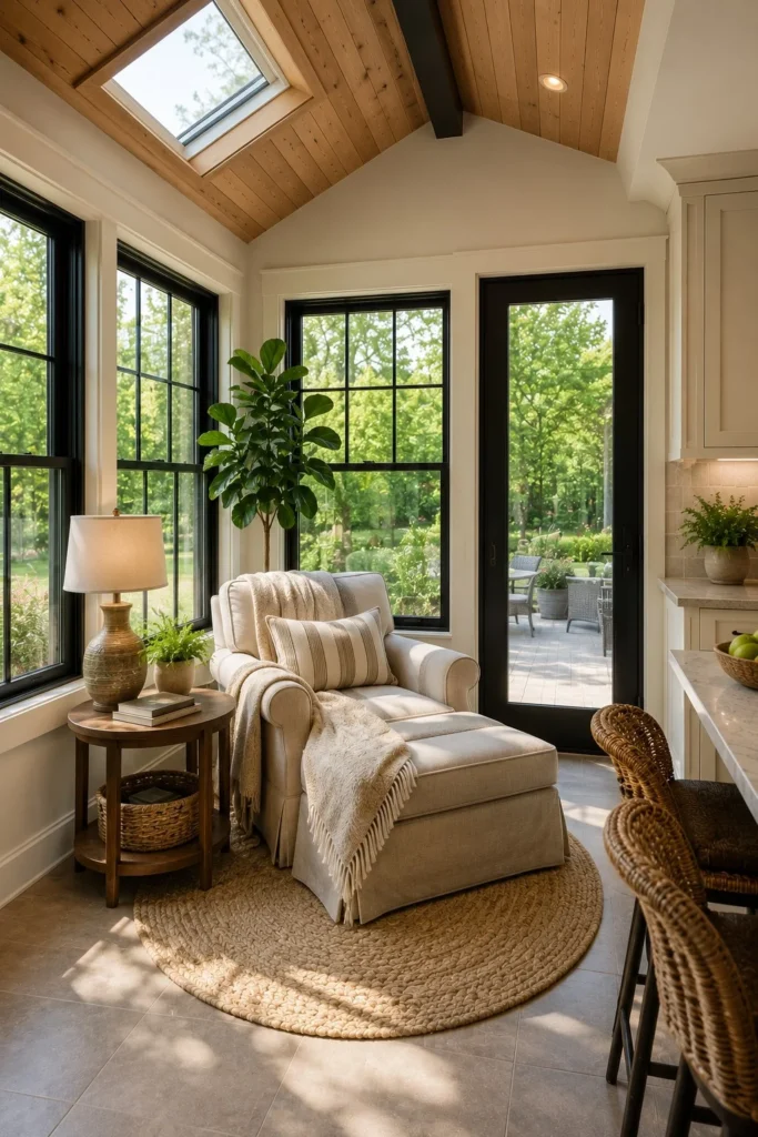 relaxing reading corner in four season room addition