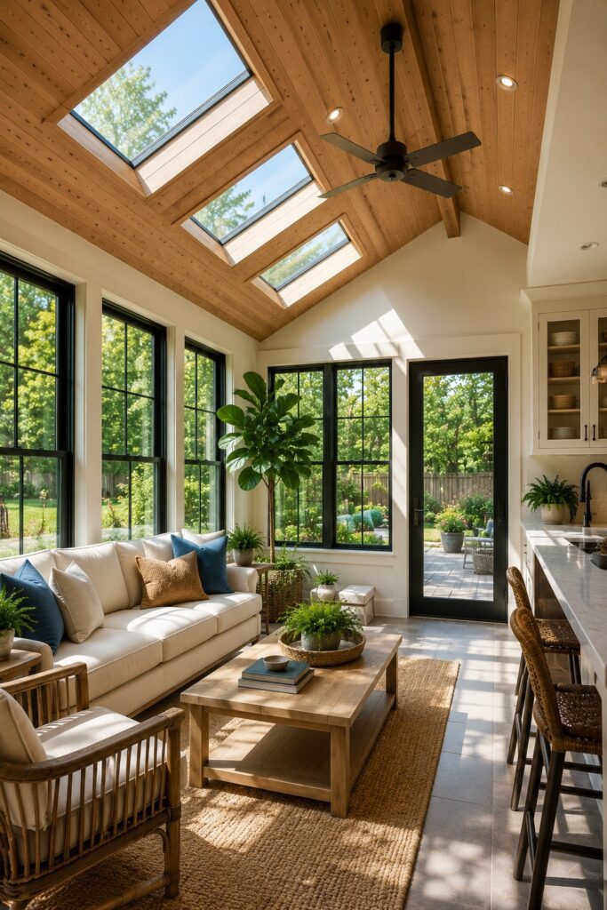 skylights bringing sunlight into four season room addition