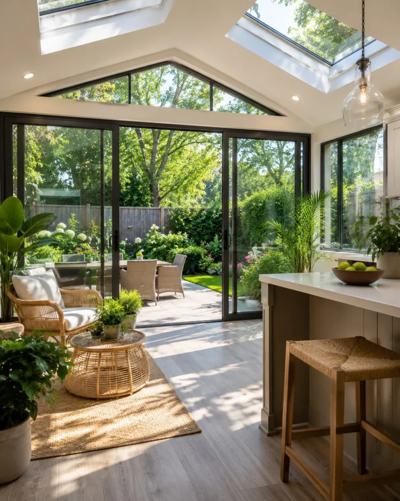 modern sliding glass doors in four season room design