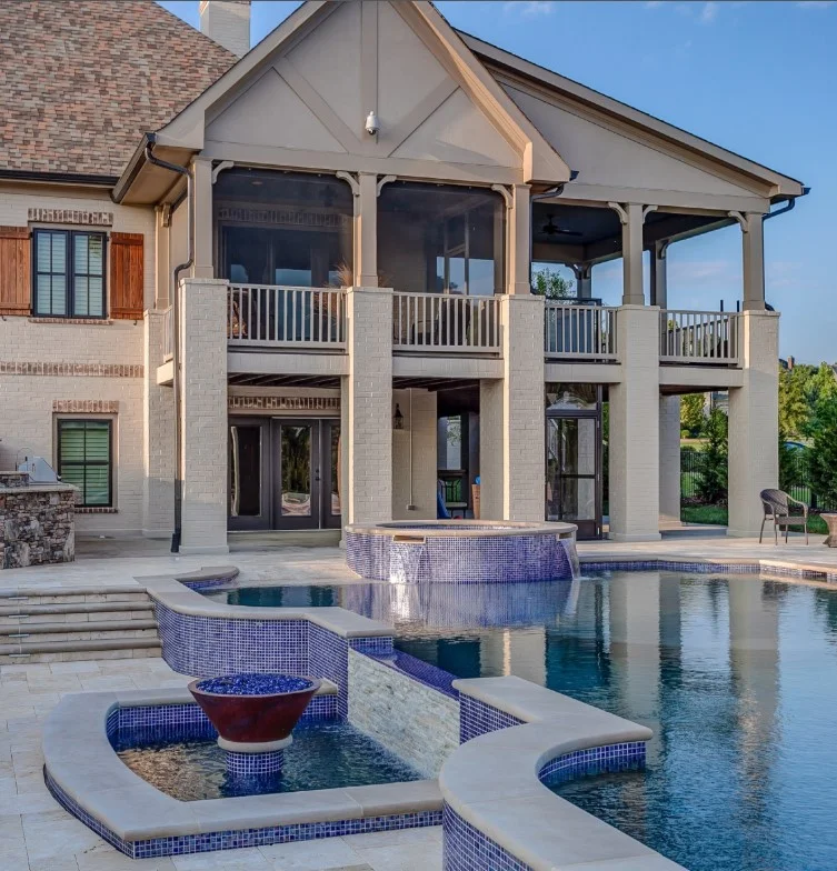 tropical backyard landscaping around above ground pool
