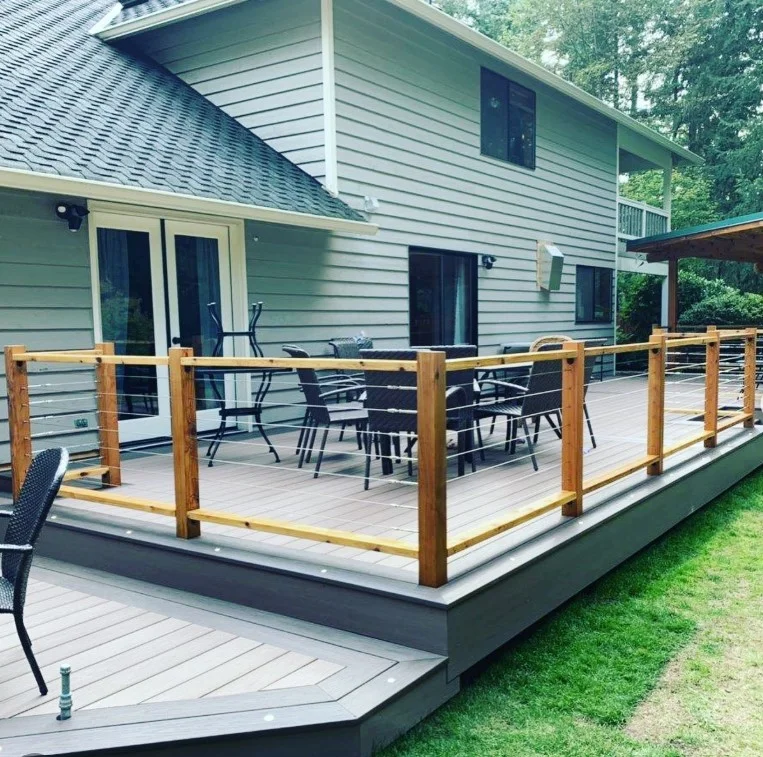 bright airy outdoor deck with open cable railings