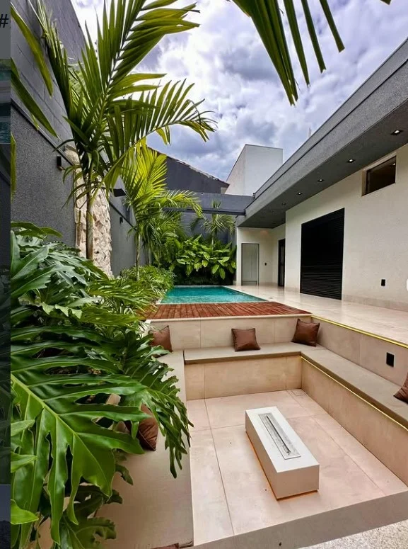 composite decking around modern above ground pool