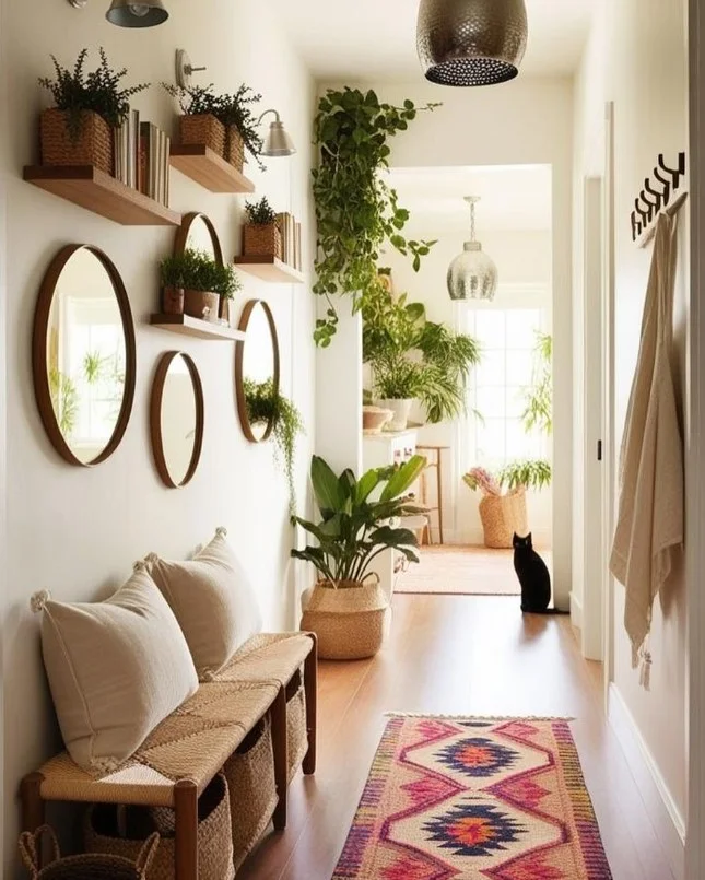 enclosed front porch with floating shelves wall storage
