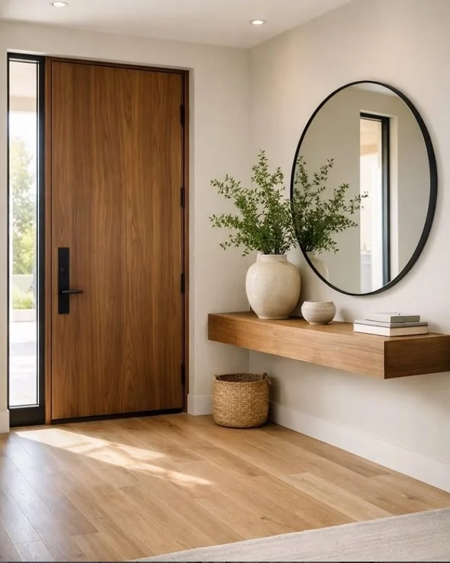 enclosed front porch with neutral color theme calm design