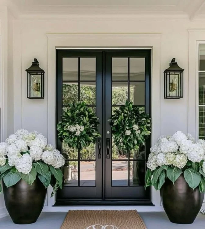 stylish front door entrance with bold modern door color