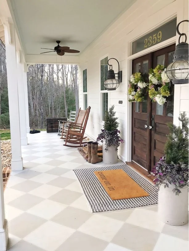 modern front porch with stylish house numbers design