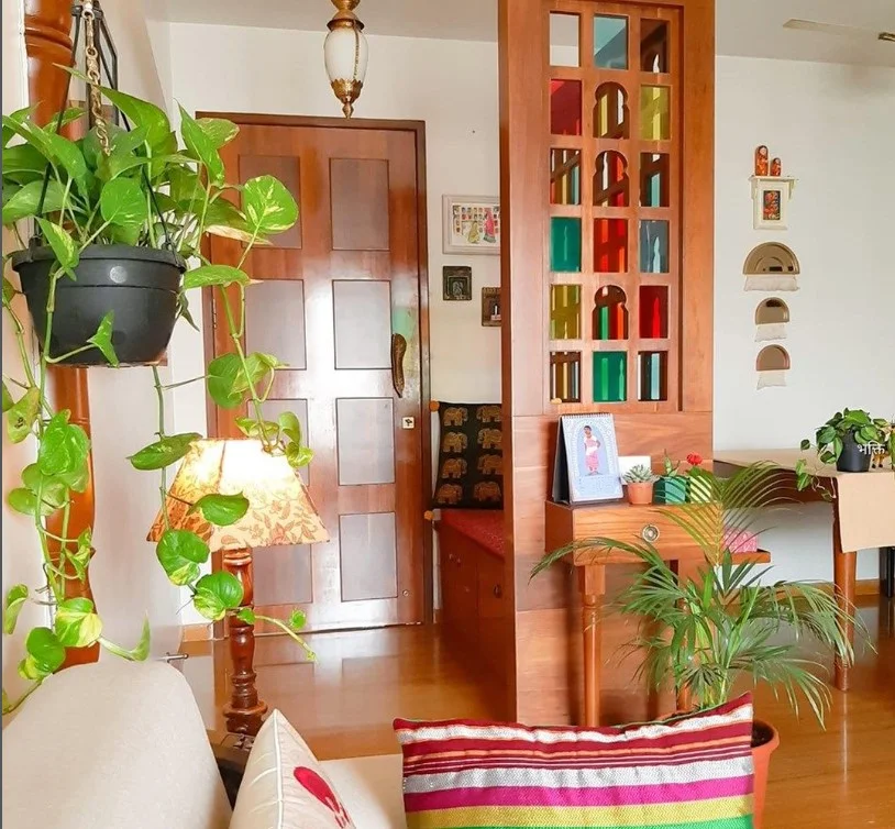 hanging plants decorating outside front door entrance