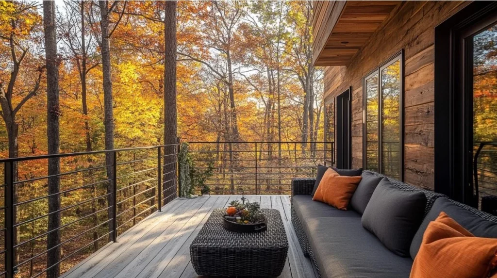 black horizontal metal railing on modern deck