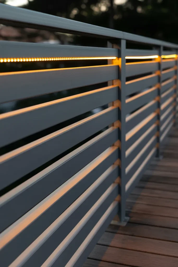horizontal deck railing with built in LED lighting