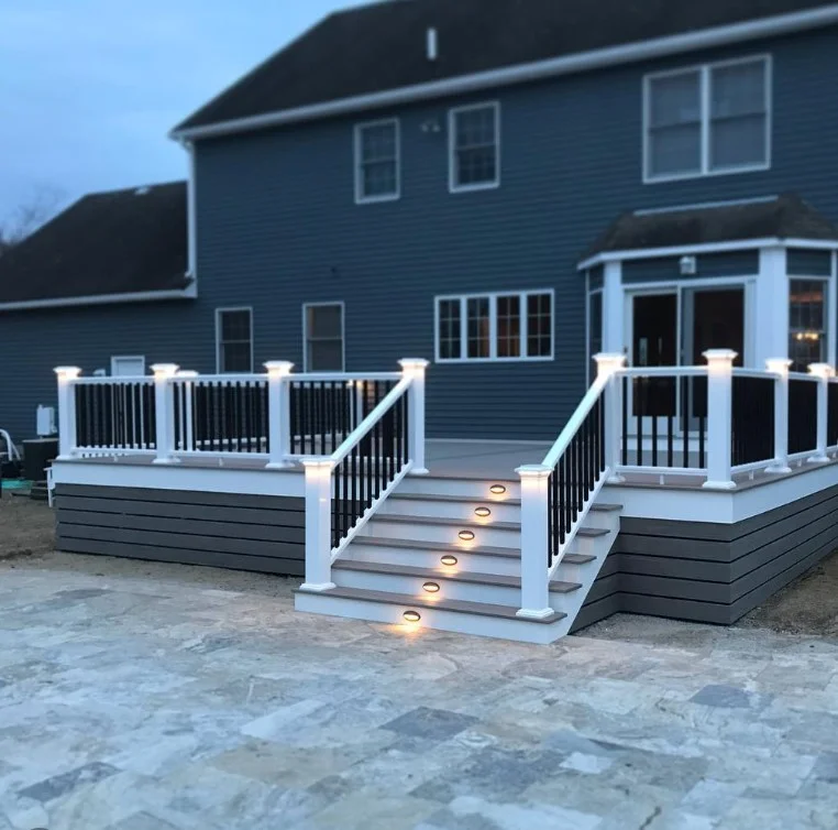 deck makeover with modern horizontal railing replacement