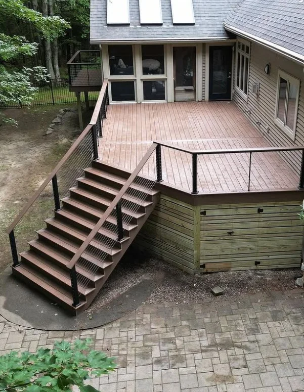 small deck with horizontal railing and open layout