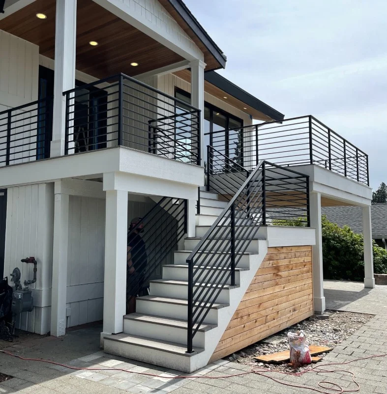 modern horizontal stair railing matching deck design