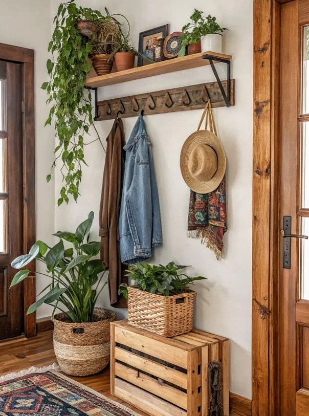 inside porch with natural wood decor warm style