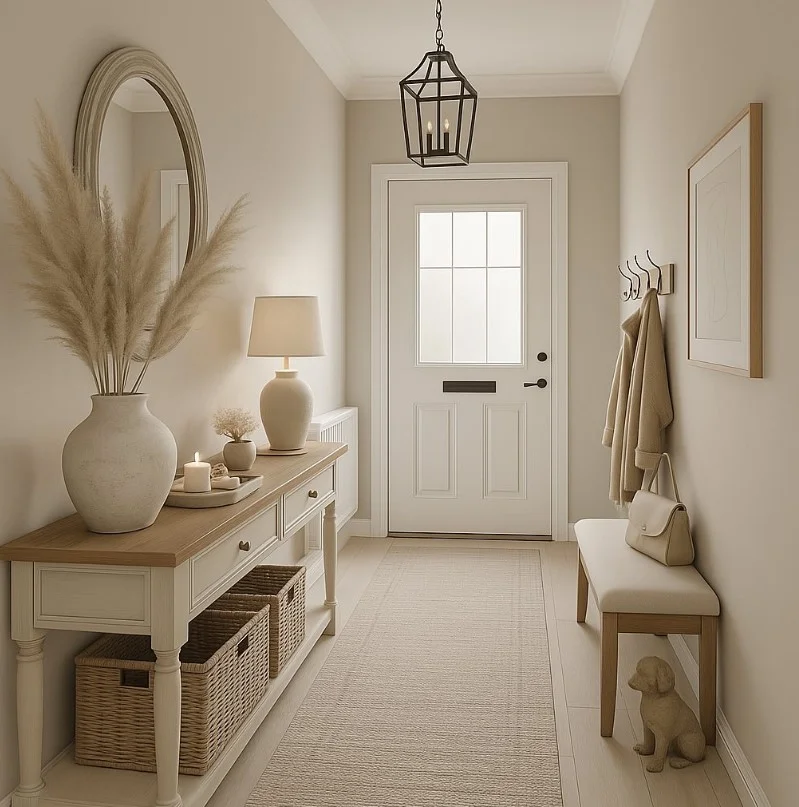 neutral color inside porch entrance calm modern style