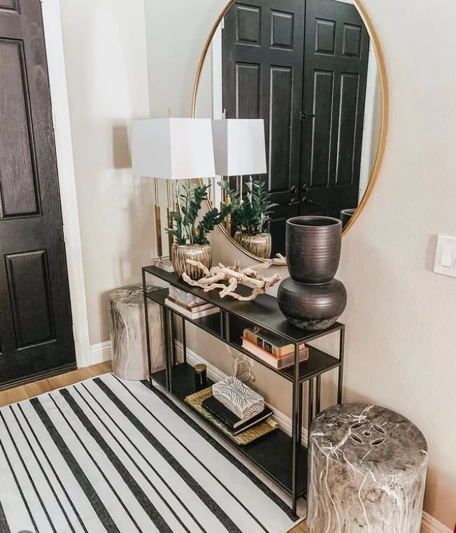 inside porch entrance with slim console table small space