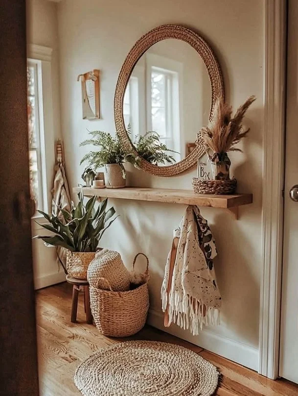 inside porch entrance with storage baskets organized look