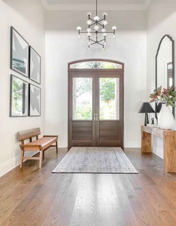 inside porch with simple wall art modern decor