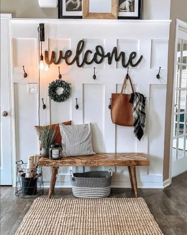 inside porch entrance with wall hooks organized entryway