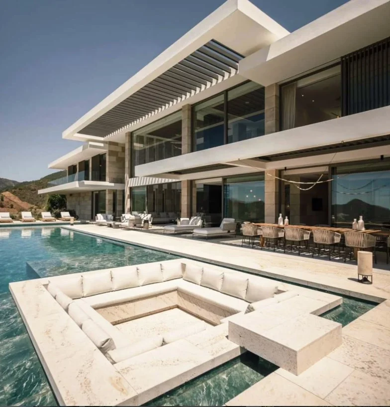 matching backyard materials around luxury above ground pool