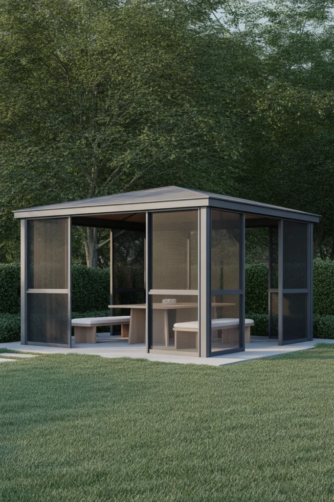 minimal screened gazebo backyard clean modern style