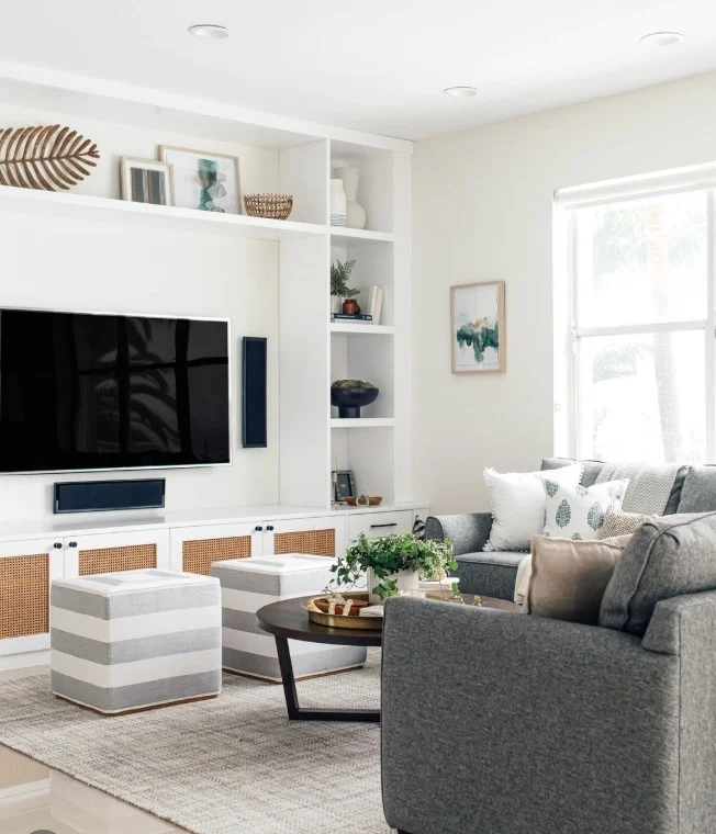 modern cozy decor in stylish family room off back of house