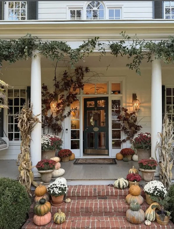 seasonal greenery decorating modern front door entrance