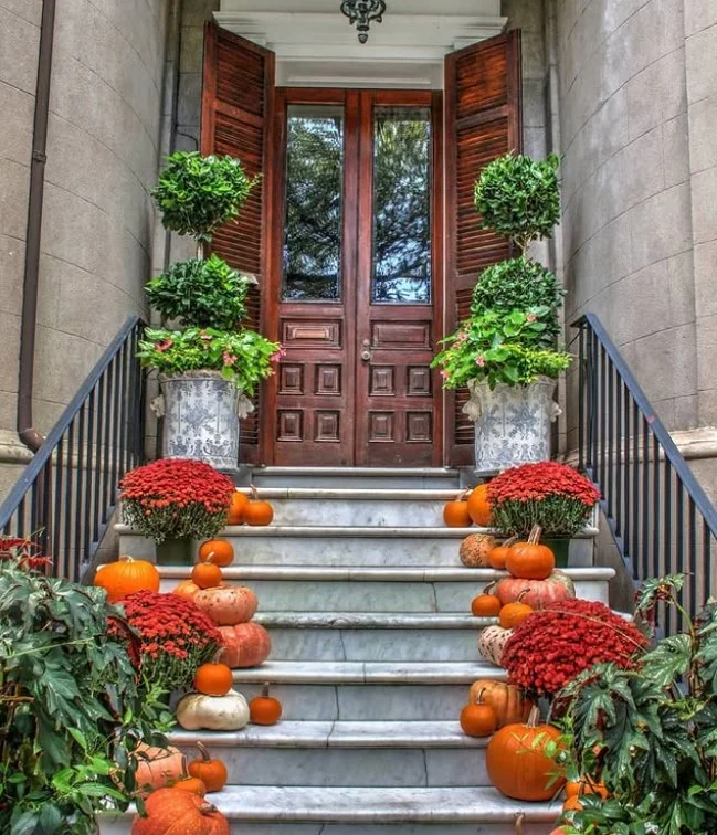 symmetrical modern front entrance with matching decor