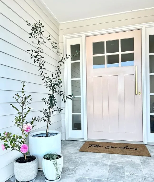 concrete planters on modern front porch entrance