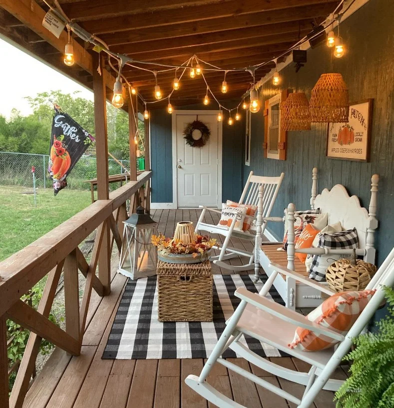 cozy outdoor seating on modern front porch