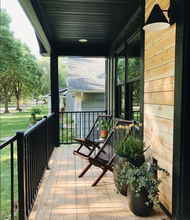 black metal railings on modern porch entrance
