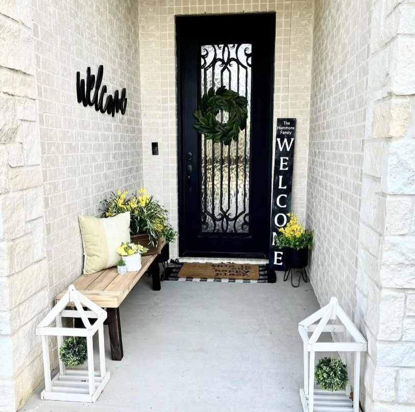 open front porch with welcome sign friendly entry
