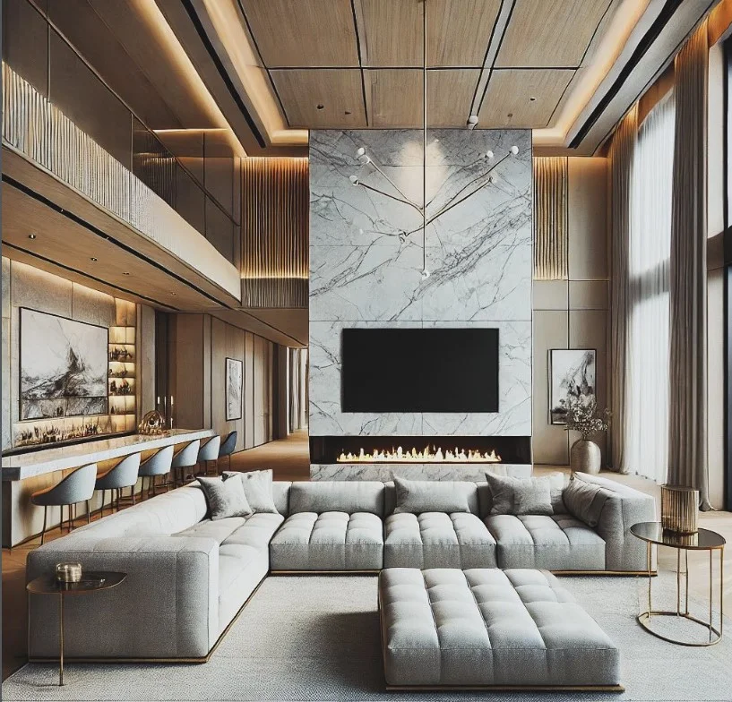 oversized sectional sofa in cozy family room addition