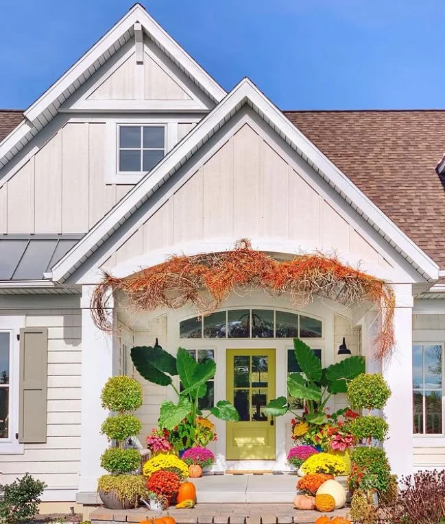 seasonal decor outside modern front entrance area
