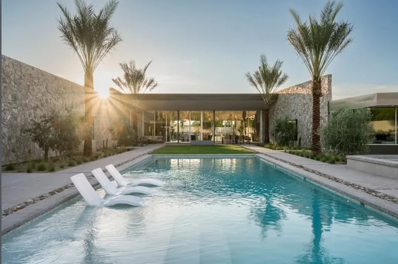 simple open layout sunken above ground pool backyard