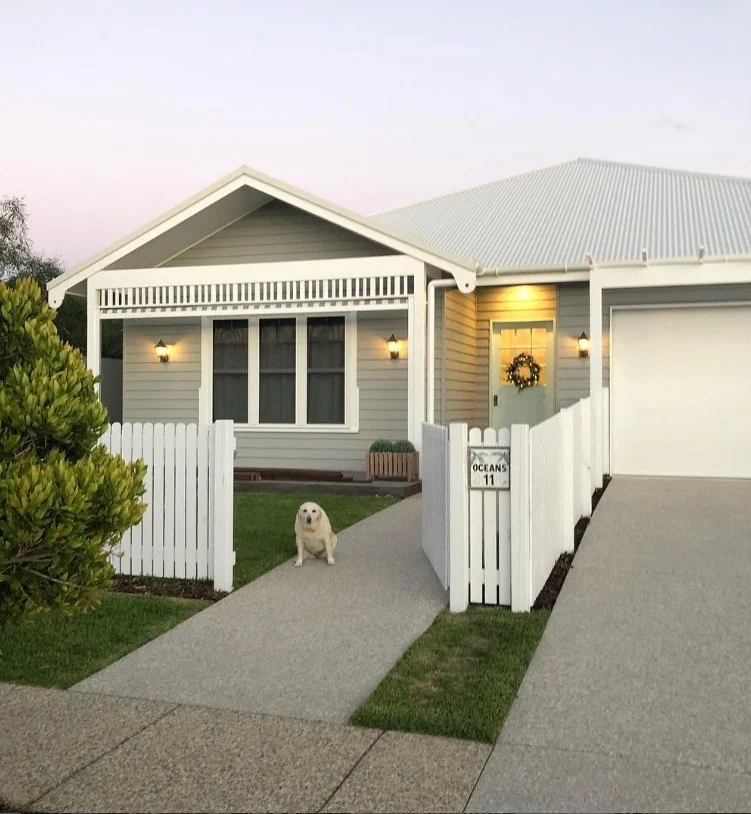 neutral exterior colors on small front deck