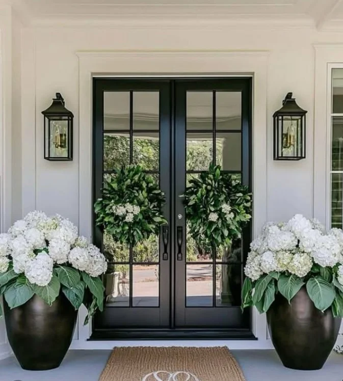 black exterior accents on modern front entrance
