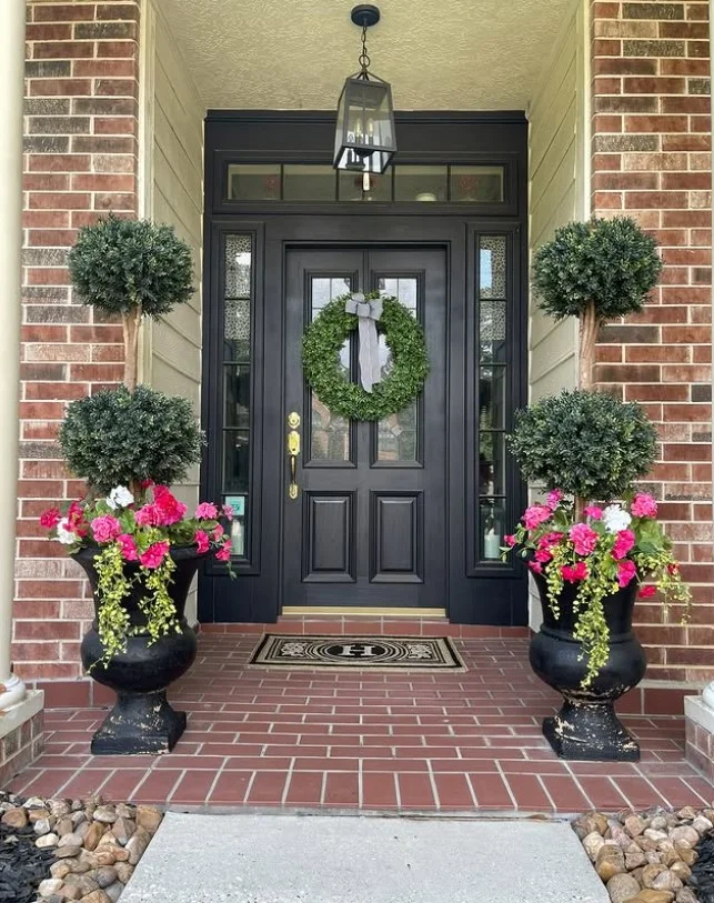 modern black front door small entryway exterior design