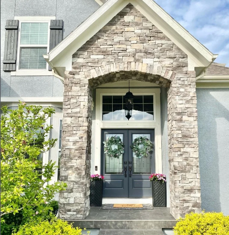 large outdoor tiles on small front porch